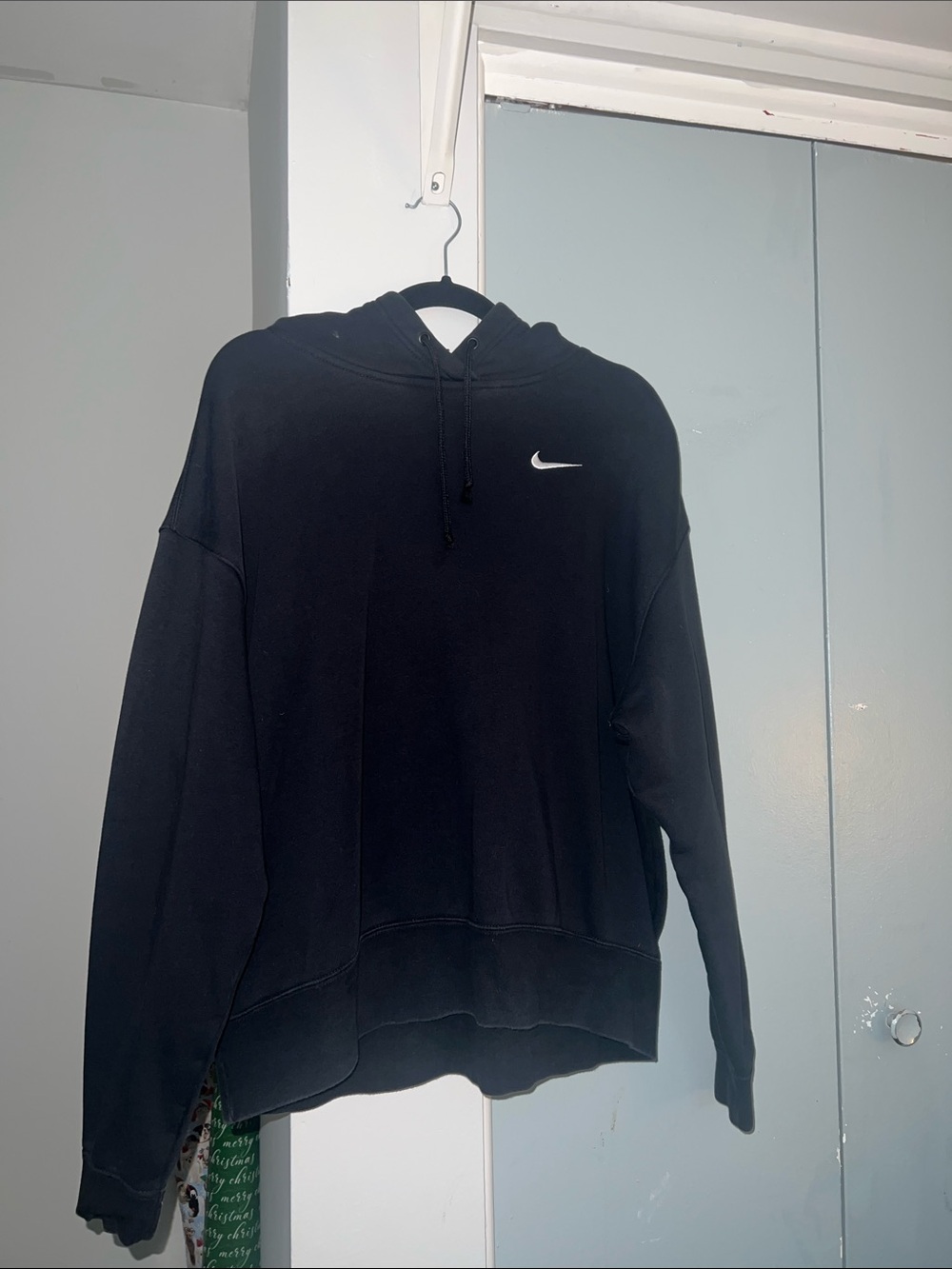 Nike Women’s Black Crewneck Hoodie with White Swoosh